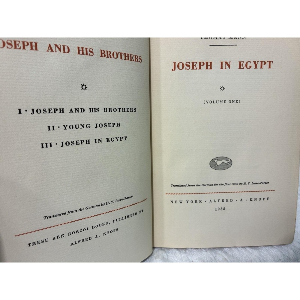 1938 Joseph in Egypt Thomas Mann 1st US Edition 6th Printing Knopf Vol 1